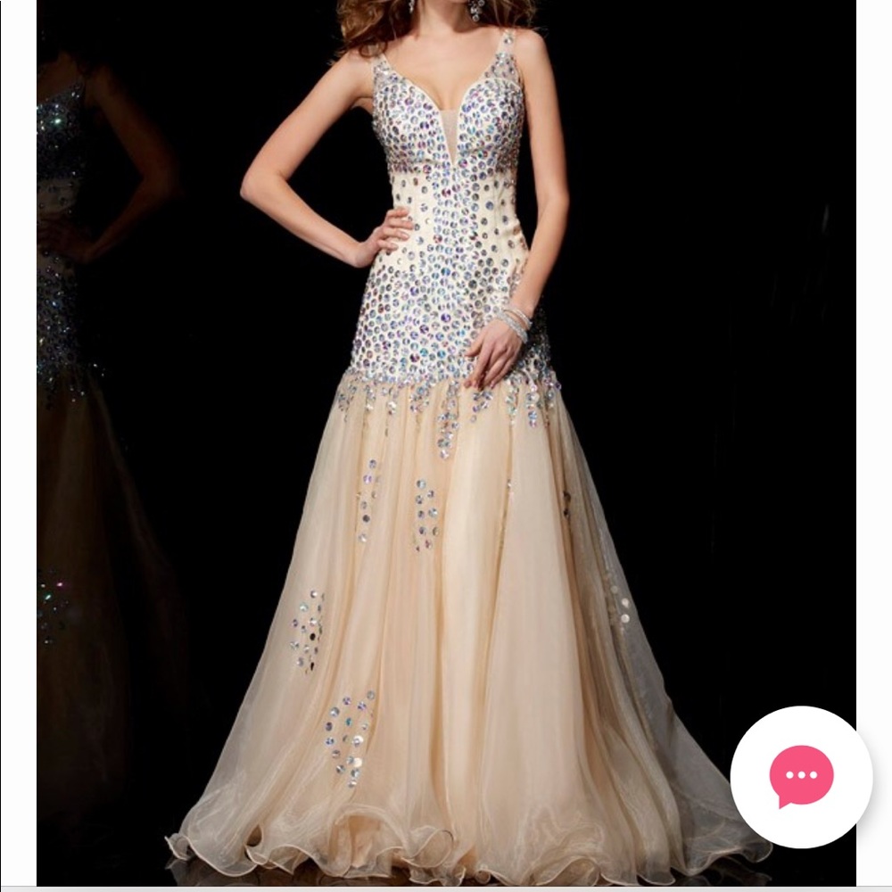 Dylanqueen Top Sheer Beaded gold Evening dress Prom dress size 10